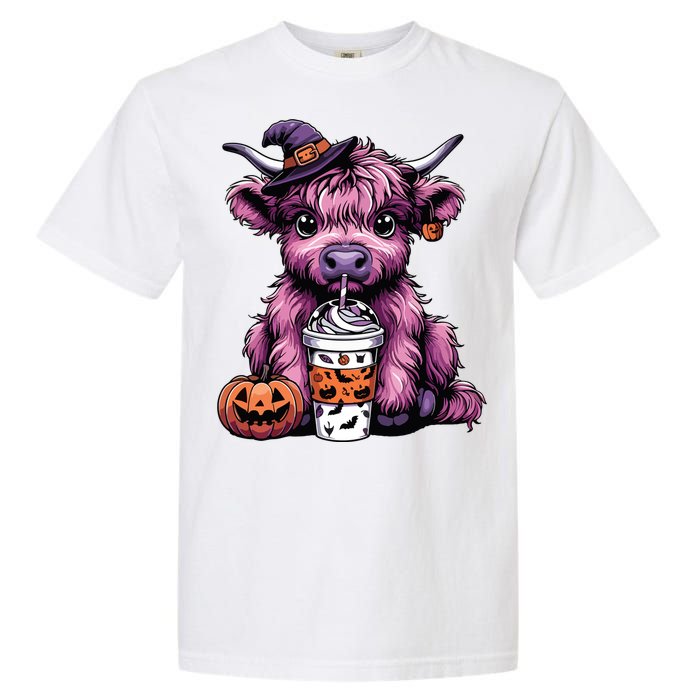 Retro Highland Cow Witch Halloween Highland Cow Lover Women Garment-Dyed Heavyweight T-Shirt