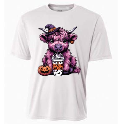 Retro Highland Cow Witch Halloween Highland Cow Lover Women Cooling Performance Crew T-Shirt