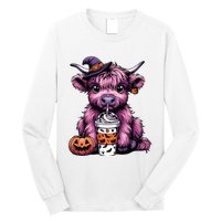 Retro Highland Cow Witch Halloween Highland Cow Lover Women Long Sleeve Shirt