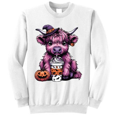 Retro Highland Cow Witch Halloween Highland Cow Lover Women Sweatshirt