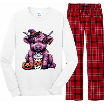 Retro Highland Cow Witch Halloween Highland Cow Lover Women Long Sleeve Pajama Set