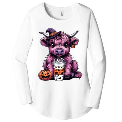 Retro Highland Cow Witch Halloween Highland Cow Lover Women Women's Perfect Tri Tunic Long Sleeve Shirt