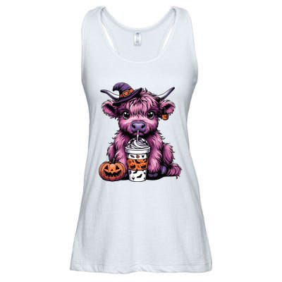 Retro Highland Cow Witch Halloween Highland Cow Lover Women Ladies Essential Flowy Tank