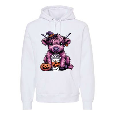 Retro Highland Cow Witch Halloween Highland Cow Lover Women Premium Hoodie