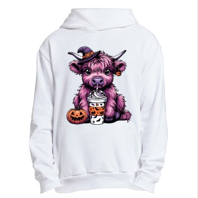 Retro Highland Cow Witch Halloween Highland Cow Lover Women Urban Pullover Hoodie