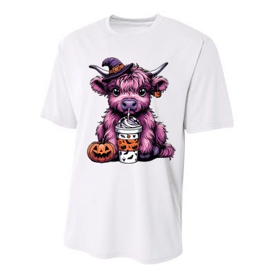 Retro Highland Cow Witch Halloween Highland Cow Lover Women Performance Sprint T-Shirt