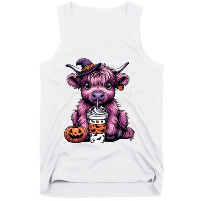 Retro Highland Cow Witch Halloween Highland Cow Lover Women Tank Top