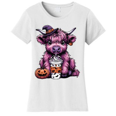 Retro Highland Cow Witch Halloween Highland Cow Lover Women Women's T-Shirt