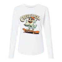 Retro Halloween Creep It Real Vintage Ghost Halloween Womens Cotton Relaxed Long Sleeve T-Shirt