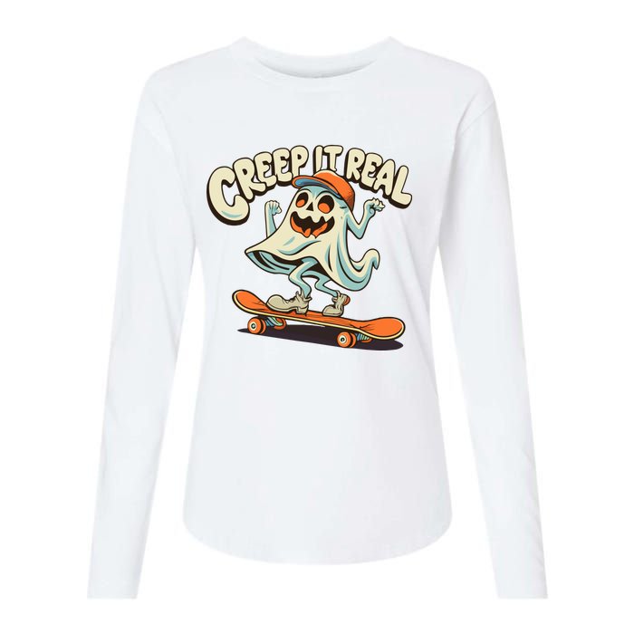 Retro Halloween Creep It Real Vintage Ghost Halloween Womens Cotton Relaxed Long Sleeve T-Shirt