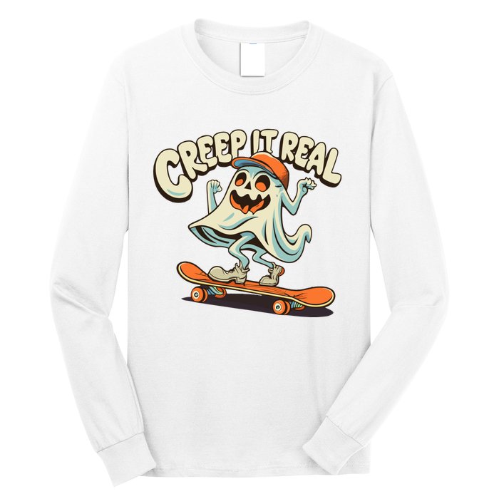 Retro Halloween Creep It Real Vintage Ghost Halloween Long Sleeve Shirt