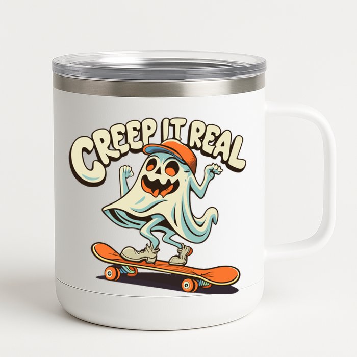 Retro Halloween Creep It Real Vintage Ghost Halloween 12 oz Stainless Steel Tumbler Cup