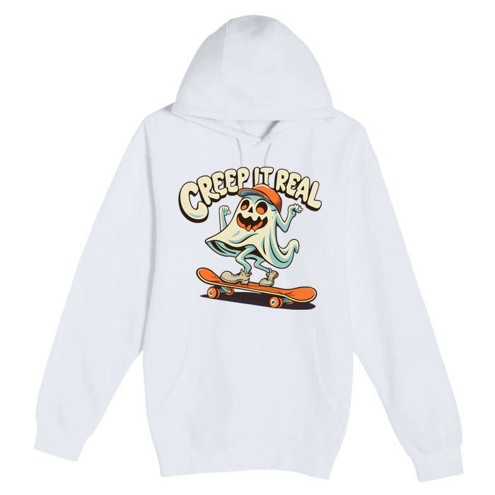 Retro Halloween Creep It Real Vintage Ghost Halloween Premium Pullover Hoodie