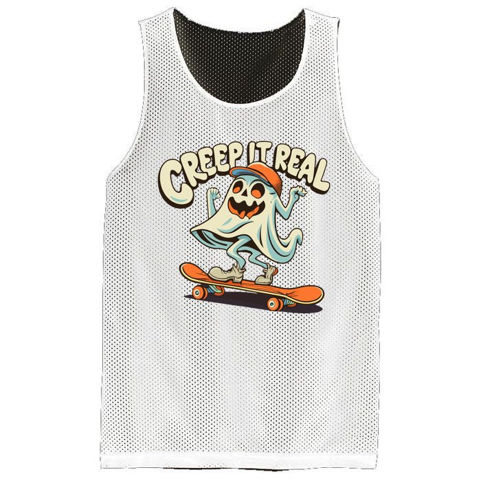 Retro Halloween Creep It Real Vintage Ghost Halloween Mesh Reversible Basketball Jersey Tank