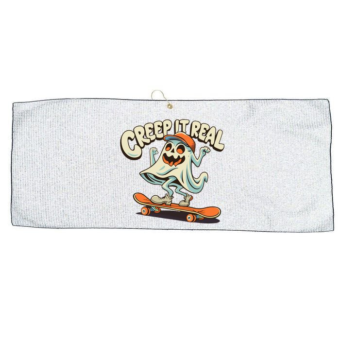 Retro Halloween Creep It Real Vintage Ghost Halloween Large Microfiber Waffle Golf Towel