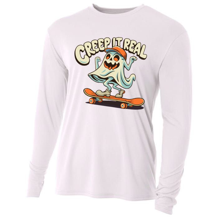 Retro Halloween Creep It Real Vintage Ghost Halloween Cooling Performance Long Sleeve Crew