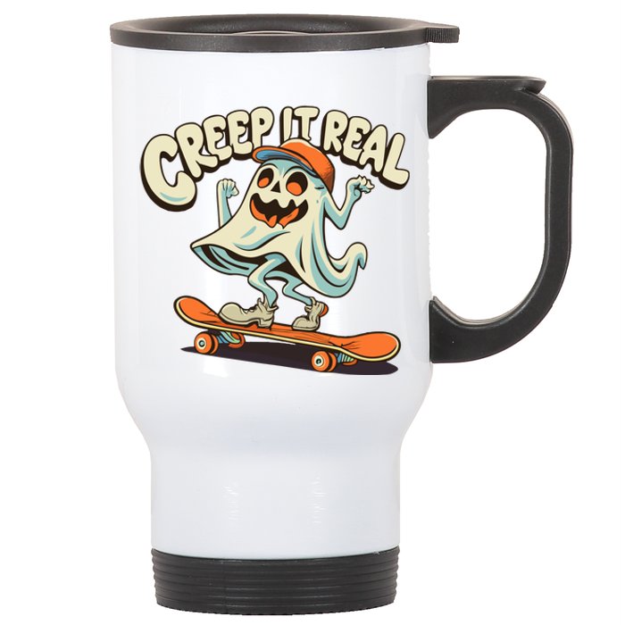 Retro Halloween Creep It Real Vintage Ghost Halloween Stainless Steel Travel Mug