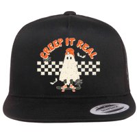 Retro Halloween Creep It Real Vintage Ghost Halloween Flat Bill Trucker Hat