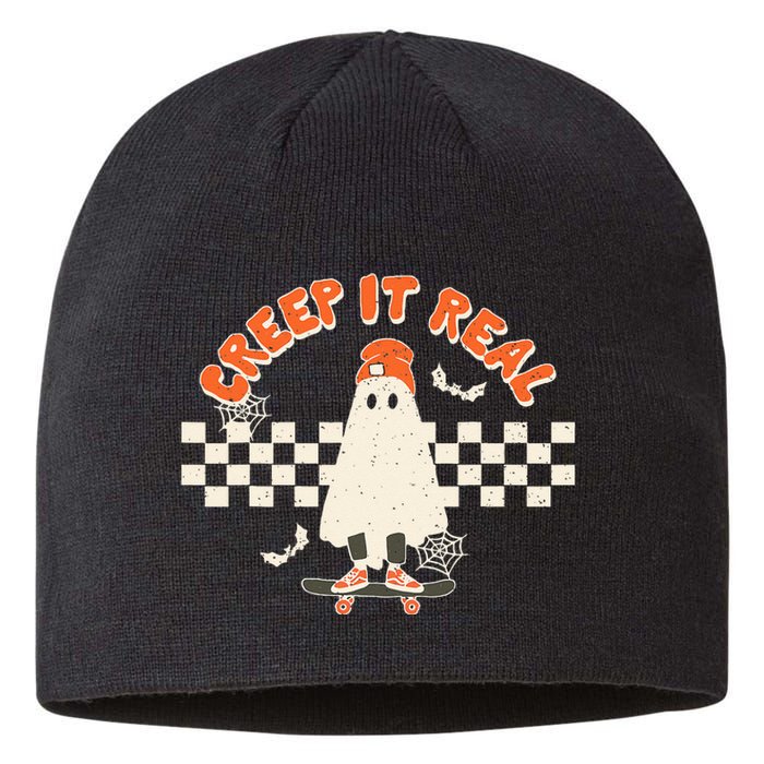 Retro Halloween Creep It Real Vintage Ghost Halloween Sustainable Beanie