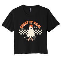 Retro Halloween Creep It Real Vintage Ghost Halloween Women's Crop Top Tee