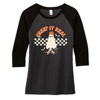 Retro Halloween Creep It Real Vintage Ghost Halloween Women's Tri-Blend 3/4-Sleeve Raglan Shirt