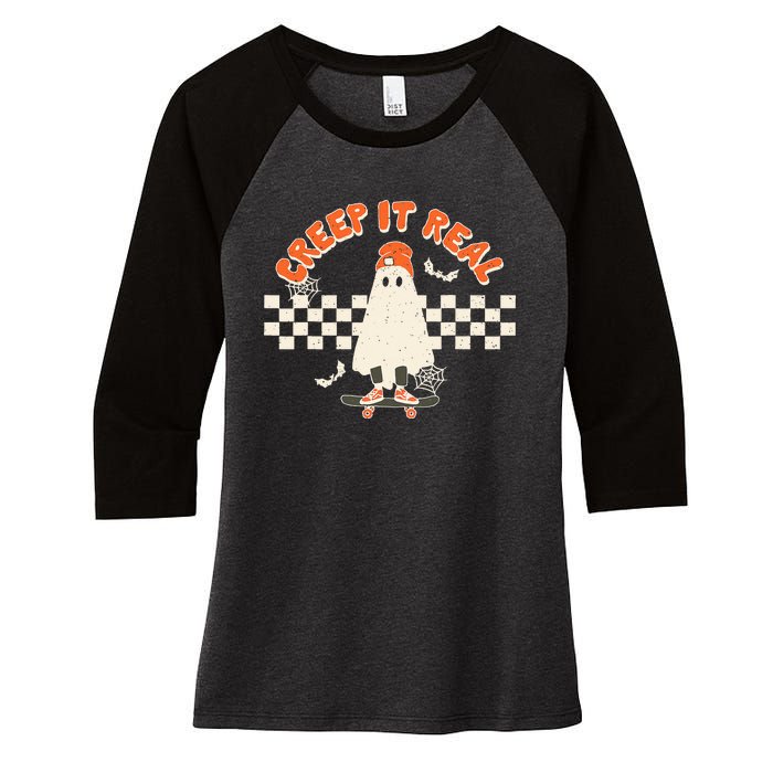 Retro Halloween Creep It Real Vintage Ghost Halloween Women's Tri-Blend 3/4-Sleeve Raglan Shirt