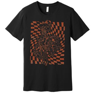 Retro Howdy Cowboy Skeleton With Cowboy Hat And Horse Premium T-Shirt