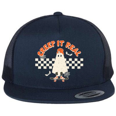 Retro Halloween Creep It Real Flat Bill Trucker Hat