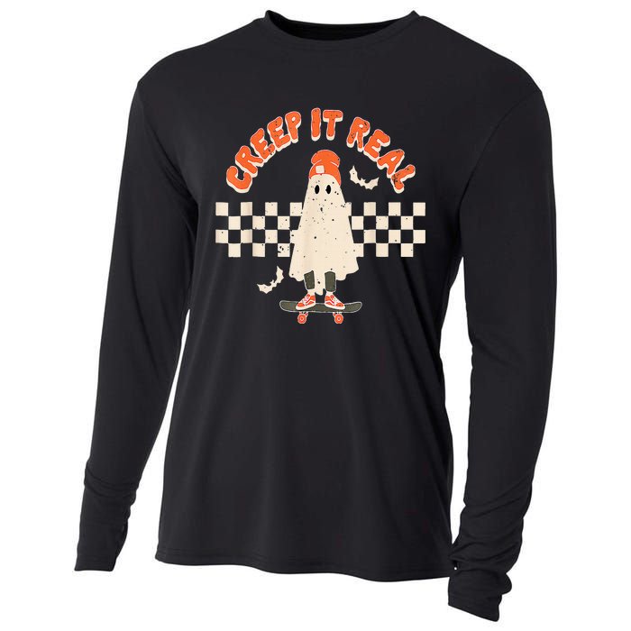 Retro Halloween Creep it Real Vintage Ghost Halloween Cooling Performance Long Sleeve Crew