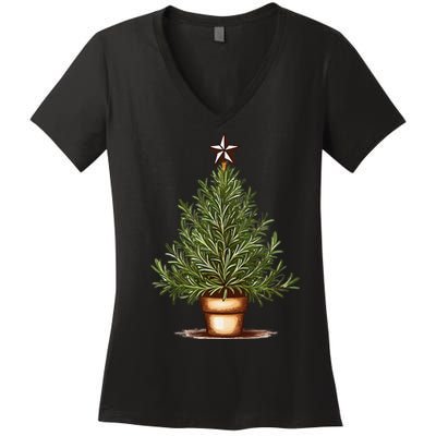 Rosemary Herb Christmas Tree Women's V-Neck T-Shirt