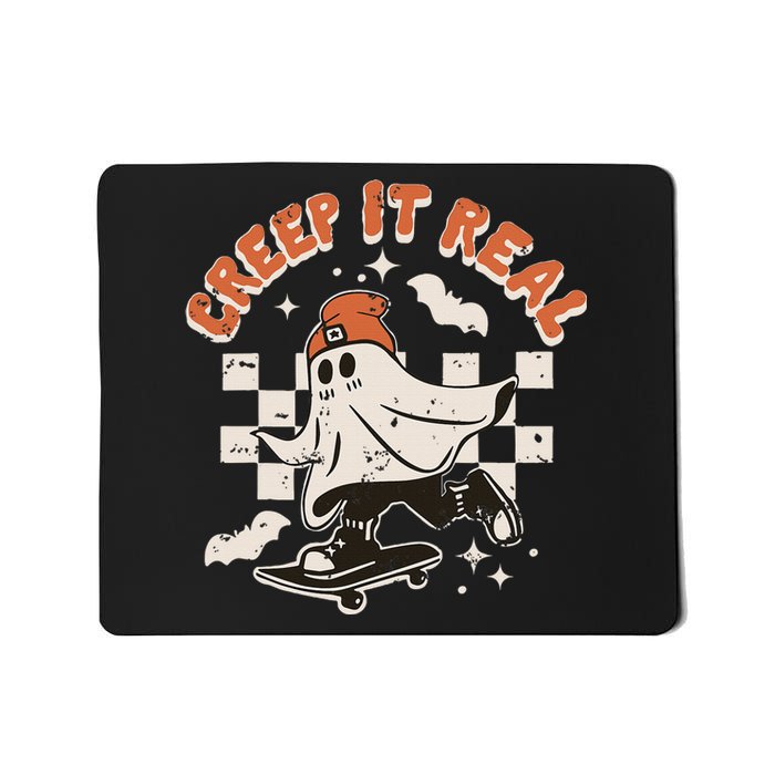 Retro Halloween Creep It Real Funny Ghost Skateboard Mousepad