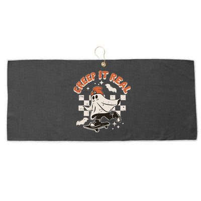 Retro Halloween Creep It Real Funny Ghost Skateboard Large Microfiber Waffle Golf Towel