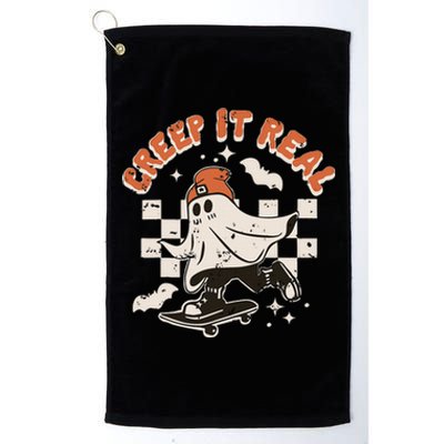 Retro Halloween Creep It Real Funny Ghost Skateboard Platinum Collection Golf Towel