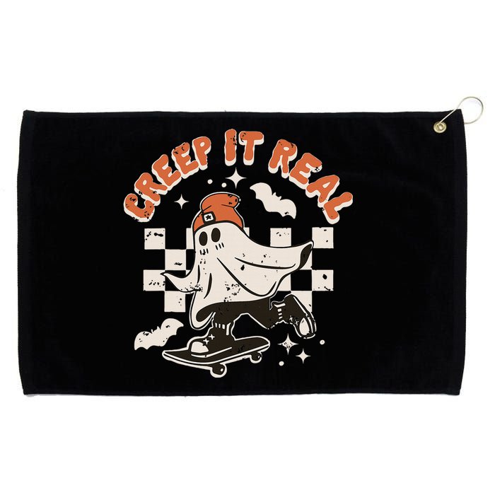 Retro Halloween Creep It Real Funny Ghost Skateboard Grommeted Golf Towel