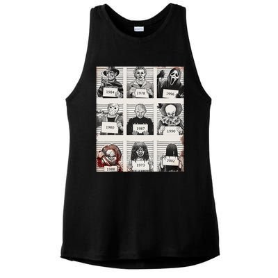 Retro Halloween Creepy Legends Killers Mugshots Horror Fan Ladies PosiCharge Tri-Blend Wicking Tank