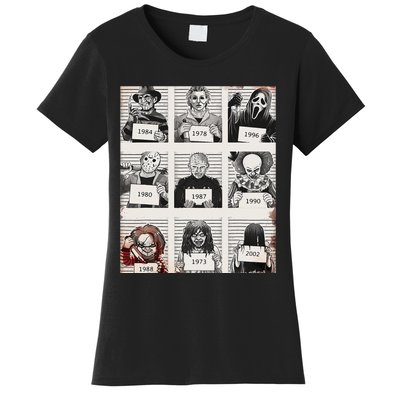 Retro Halloween Creepy Legends Killers Mugshots Horror Fan Women's T-Shirt