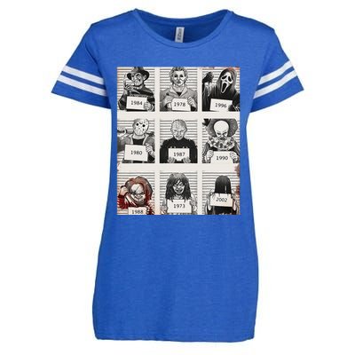 Retro Halloween Creepy Legends Killers Mugshots Horror Fan Enza Ladies Jersey Football T-Shirt