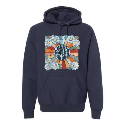 Retro Here Comes The Sun Floral Summer Family Vacation Happy Premium Hoodie