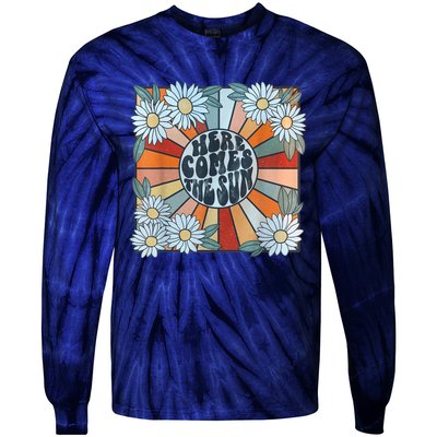 Retro Here Comes The Sun Floral Summer Family Vacation Happy Tie-Dye Long Sleeve Shirt