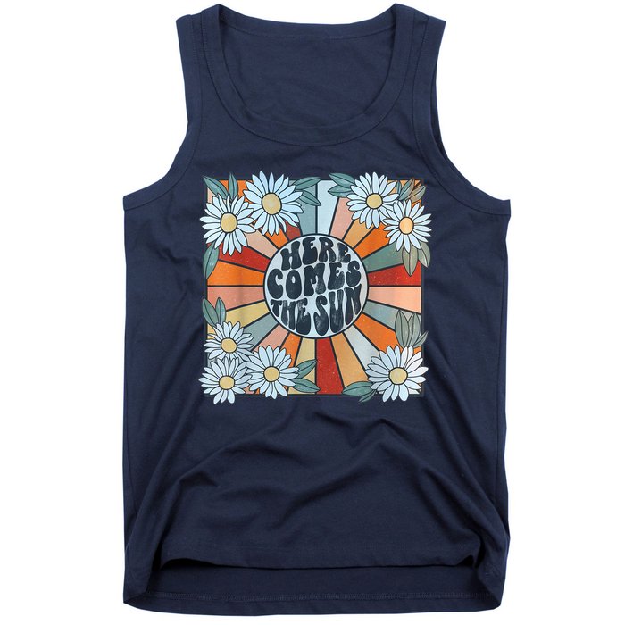 Retro Here Comes The Sun Floral Summer Family Vacation Happy Tank Top