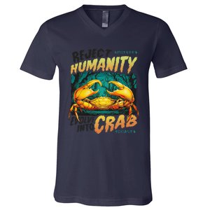 Reject Humanity Crab Horror Crab Horror Funny Meme V-Neck T-Shirt