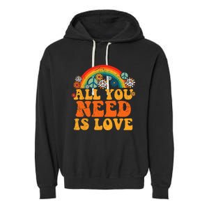 Retro Hippie Costume for Halloween - Peace, Love, and Tie Dye Garment-Dyed Fleece Hoodie