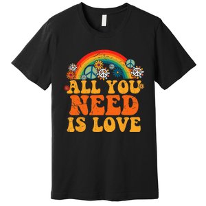 Retro Hippie Costume for Halloween - Peace, Love, and Tie Dye Premium T-Shirt