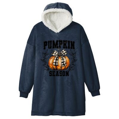 Retro Halloween Coquette Bow Pumpkin Season Hooded Wearable Blanket