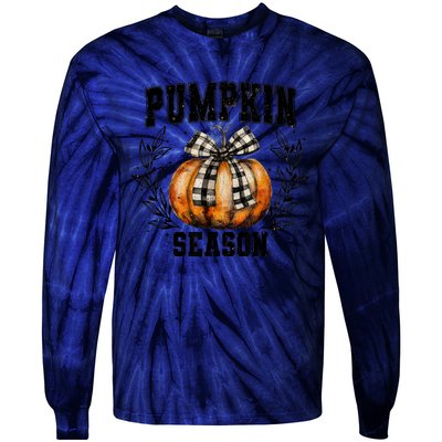 Retro Halloween Coquette Bow Pumpkin Season Tie-Dye Long Sleeve Shirt