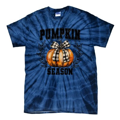 Retro Halloween Coquette Bow Pumpkin Season Tie-Dye T-Shirt