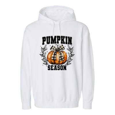 Retro Halloween Coquette Bow Pumpkin Season Garment-Dyed Fleece Hoodie