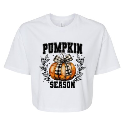 Retro Halloween Coquette Bow Pumpkin Season Bella+Canvas Jersey Crop Tee