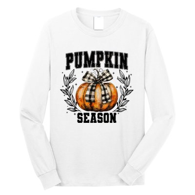 Retro Halloween Coquette Bow Pumpkin Season Long Sleeve Shirt