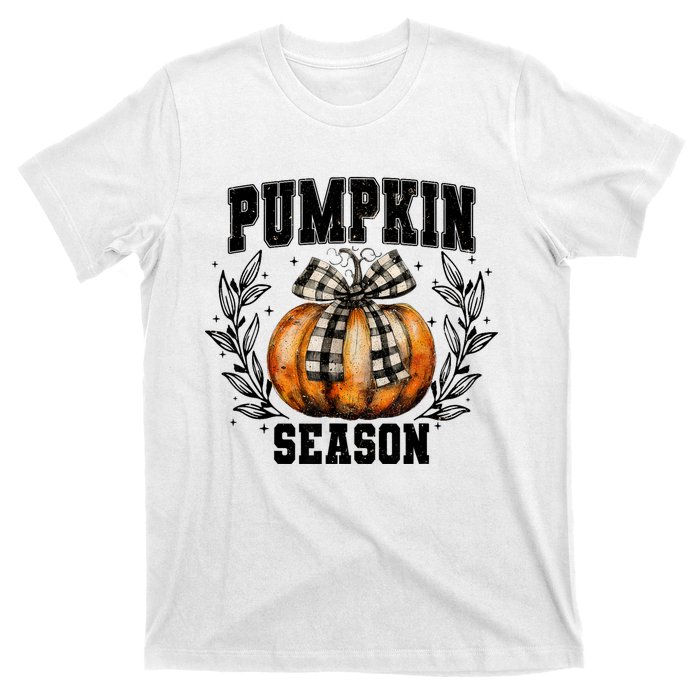 Retro Halloween Coquette Bow Pumpkin Season T-Shirt